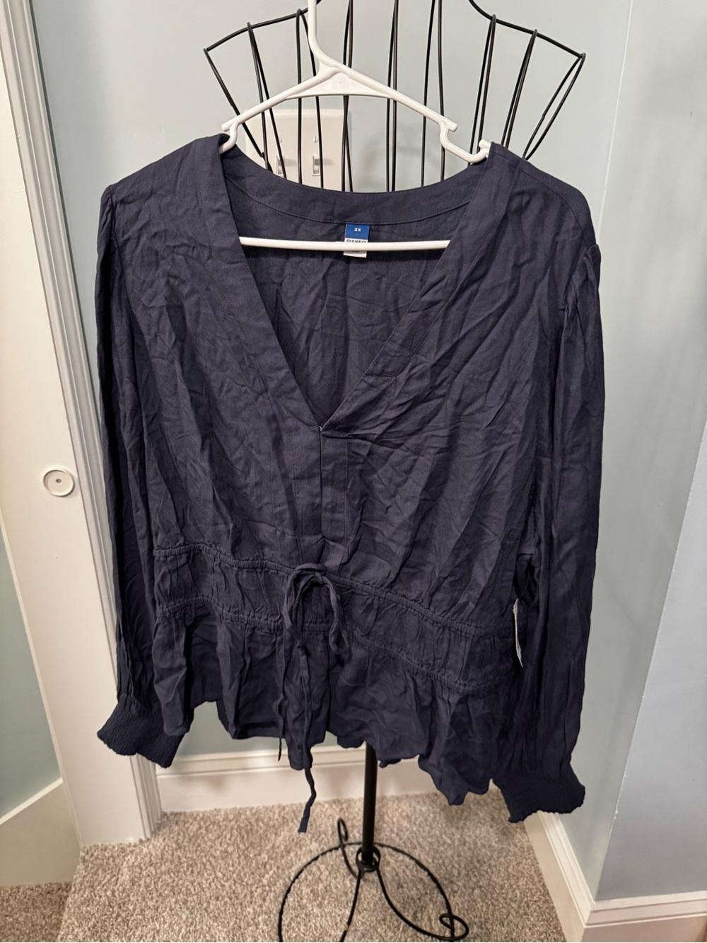 New Old Navy Waist-Defined Smocked Tie Front Blouse Top 2X 2XL Volcanic Glass
